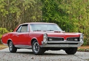 classic, 1967, hardtop, coupe, red, muscle car, retro, Pontiac, ,  ...