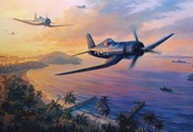 painting, art, war, aviation, pacific war, drawing, F4u corsair, airplane,  ...