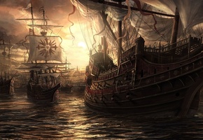 море, флот, деревянные корабли