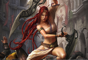 Heavenly sword, девушка воин, красные волосы