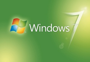 зеленый фон, логотип фирмы, windows 7