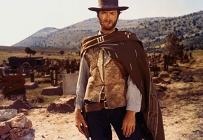 actor,  , Clint eastwood, coat, wild west, grave, cemetery, good, gun