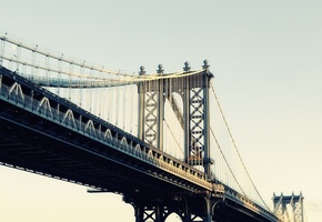 moonrise, new york city, usa, nyc, Manhattan bridge, -