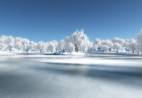 река, лес, Зима, снег
