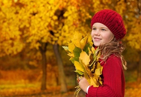 девочка, ребенок, осень, листья