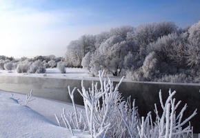природа, снег, река