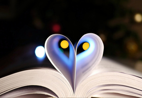 книга, листы, страницы, боке, сердце