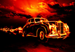 flame, city, smoke, clouds, Fire, classic, creepy, car, red sky, ghost rider, hell, horror