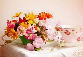 доброе утро, чашка, узоры, цветы
