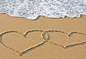пляж, любовь, сердце, море, океан, песок, верность, романтика