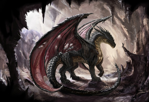 dragon, чешуя, Дракон, солнечный свет, крылья, пещера