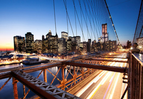 nyc, -, brooklyn bridge, usa, New york, sunset, financial district, 