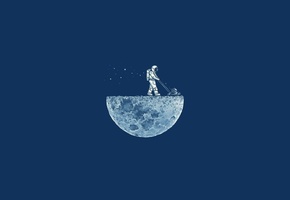 минимализм, moon, Космонавт, луна, blue, газонокосилка