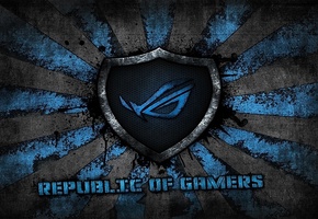 republic of gamers, blue, logo, grey, background, Asus, asus gamer, rog, brand