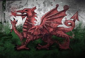 дракон, wales, краски, флаг, Уэльс, cymru