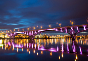 кнр, bridge, reflection, river, taiwan, lights, taipei, night, китай, city, China