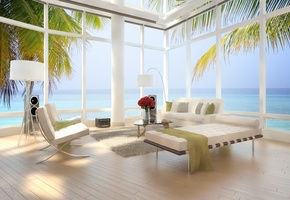 modern, chairs, bed, design, Interior, apartment, sea view, beach loft, luxury, stylish