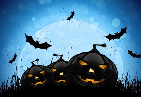 evil pumpkins, creepy, bats, midnight, , scary, Halloween, full moon, horror