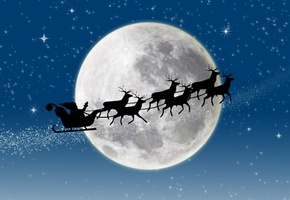 новый год, reindeer, stars, snow, santa claus coming, merry christmas, New year, full moon