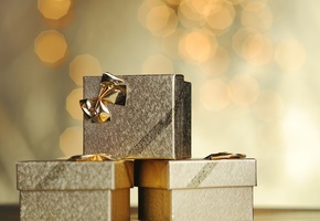 golden, new year, gifts, Merry christmas, bow,  