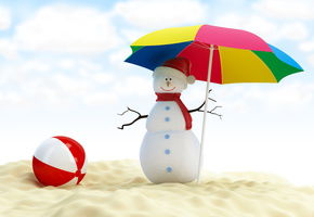 веселый рождество, snowman, new year, umbrella, beach ball, Merry christmas