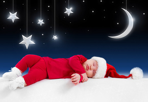 funny sleeping baby, clothes, New year, little santa claus, children, kid, merry christmas