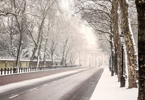 дорога, снег, деревья, англия, London, лондон, england, зима