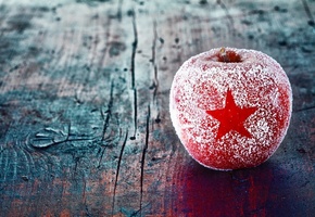 Яблоко, красное, зима, звезда, звездочка, праздники