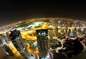 вид, ночь, Dubai, панорама, дубай, город, оаэ, здания