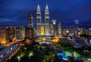 ночь, kuala lumpur, blue hour, malaysia, Куала-лумпур, малайзия