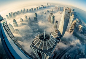 Дубай, небоскребы, высота, облака, горизонт