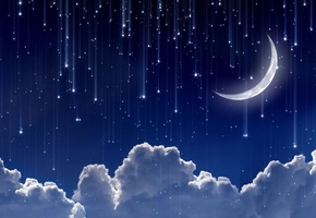 Космос, облака, месяц, небо, полумесяц, звезды, луна