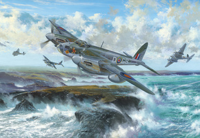 drawing, war, De havilland mosquito, british fighter, painting, art, british aircraft, ww2