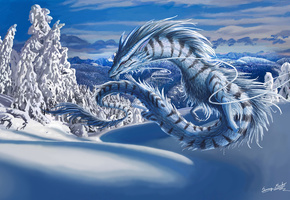 зима, Дракон, пейзаж, снег