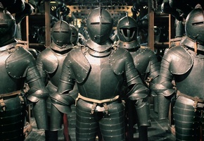 metal, leather, helmet, Full armor of battle