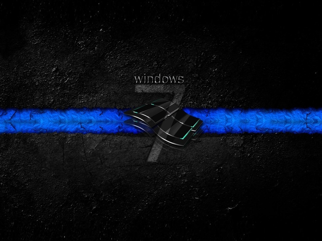 логотип windows, графическая семерка, синий лазер, эмблемы, логотипы, черный фон,линия,7,цифра,квадрат,обработка