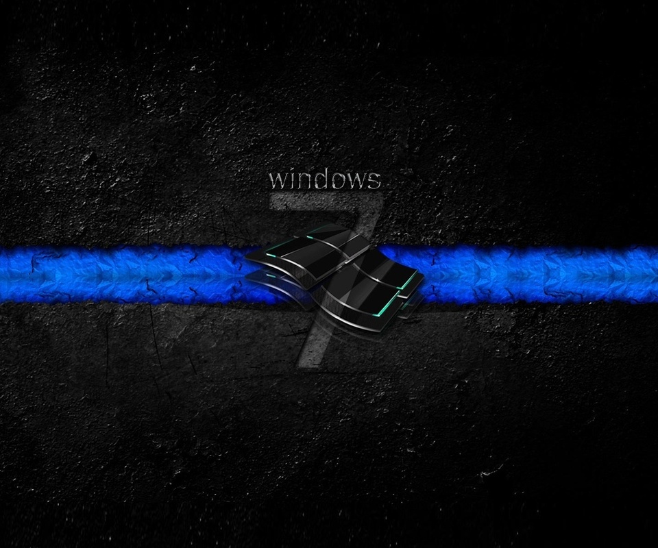 логотип windows, графическая семерка, синий лазер, эмблемы, логотипы, черный фон,линия,7,цифра,квадрат,обработка