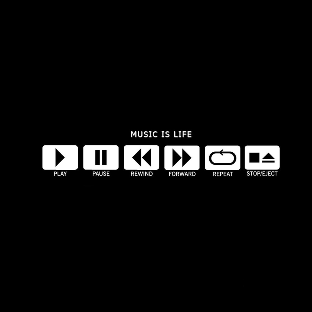 Music, is, life, play, pause, rewind, forward, repeat, stop, eject, , , , ,  