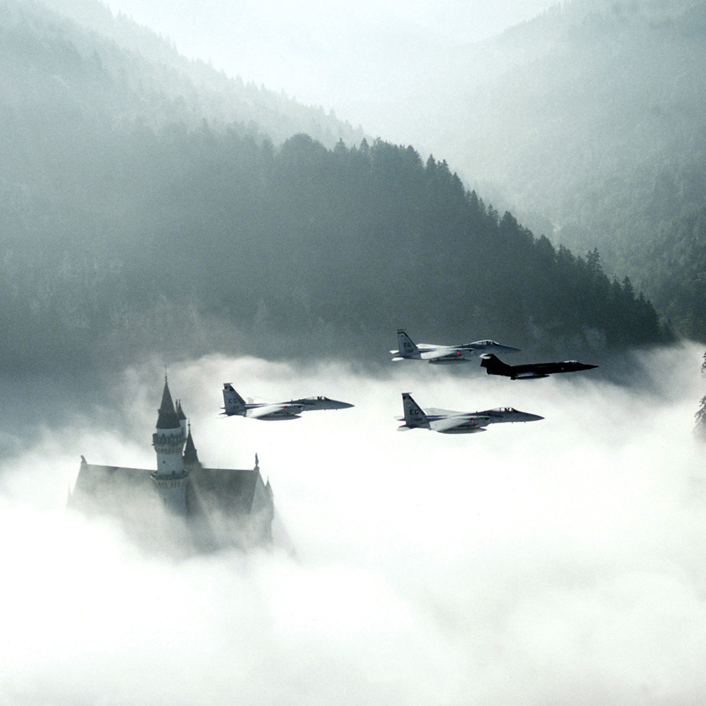 Aircrafts in the sky, smoke, morning, ,  , , , 