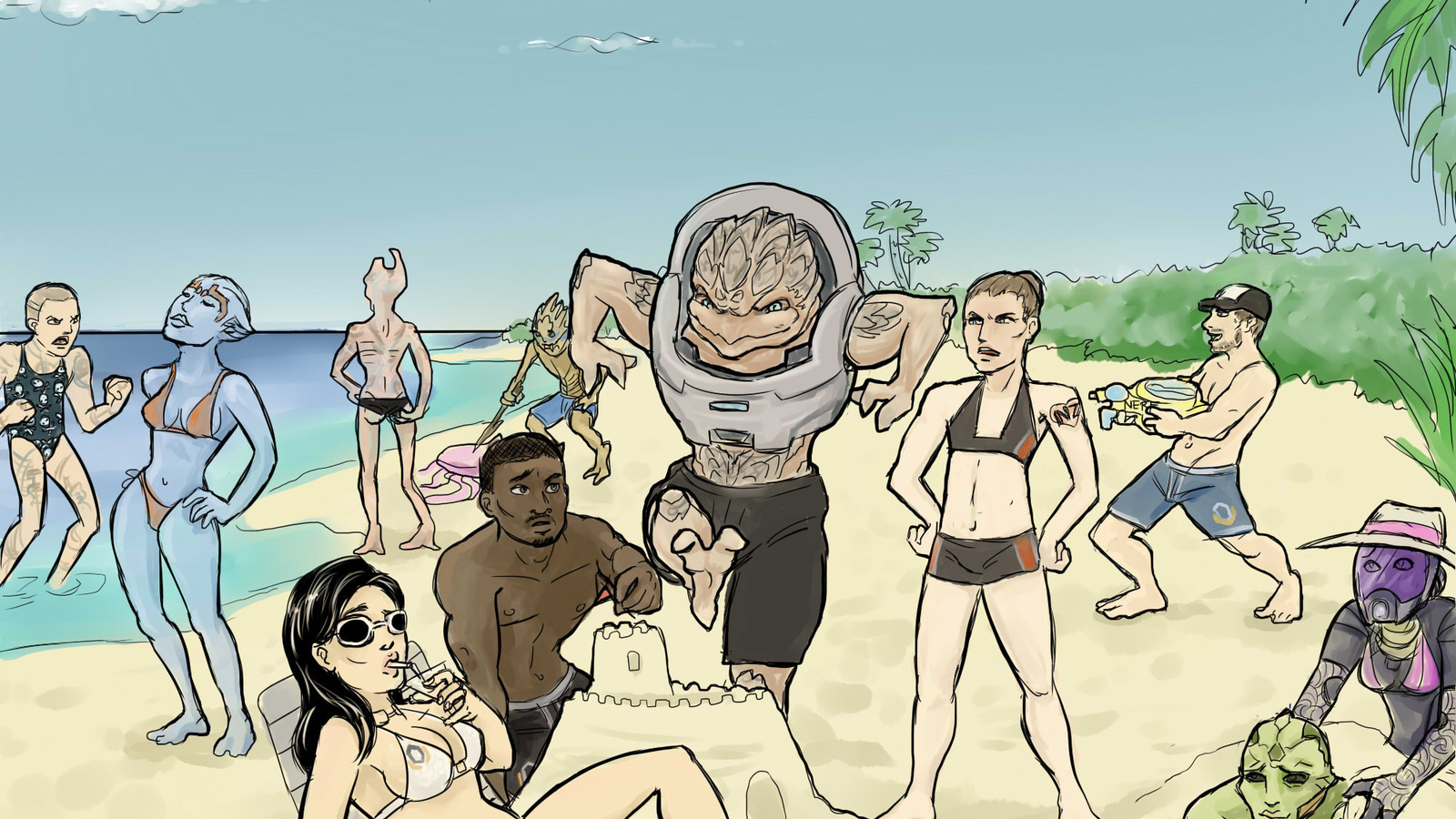 Mass effect, , sea, sand, , , crew on vacation, , , , , ,, ,   , , , 