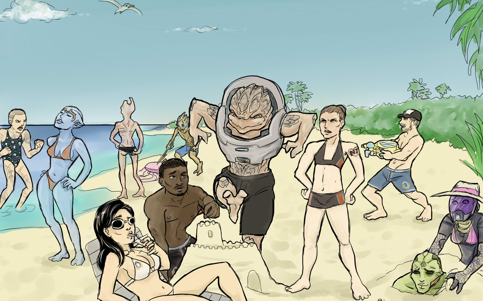 Mass effect, , sea, sand, , , crew on vacation, , , , , ,, ,   , , , 