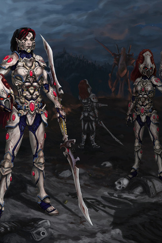 Warhammer, howling banshee, cap, moon, red hair, blade, night, , , , ,  , , , , , ,  , 