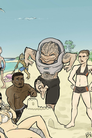 Mass effect, , sea, sand, , , crew on vacation, , , , , ,, ,   , , , 