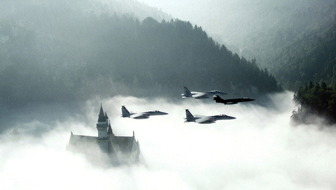 Aircrafts in the sky, smoke, morning, ,  , , , 