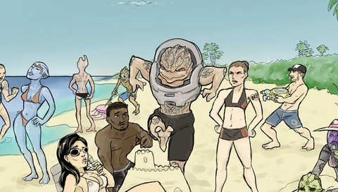 Mass effect, , sea, sand, , , crew on vacation, , , , , ,, ,   , , , 