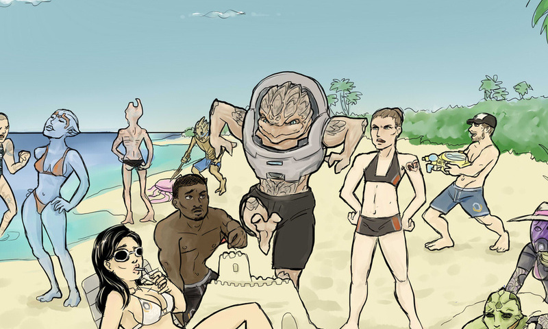 Mass effect, , sea, sand, , , crew on vacation, , , , , ,, ,   , , , 