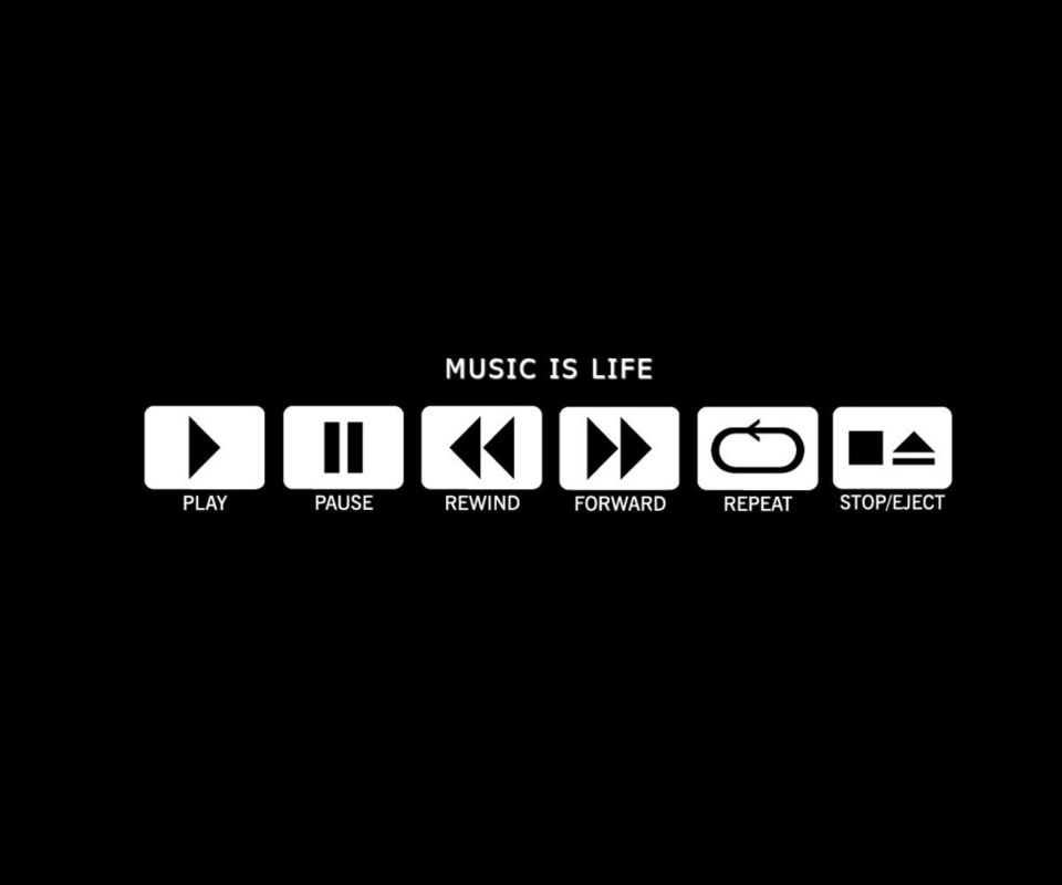 Music, is, life, play, pause, rewind, forward, repeat, stop, eject, , , , ,  