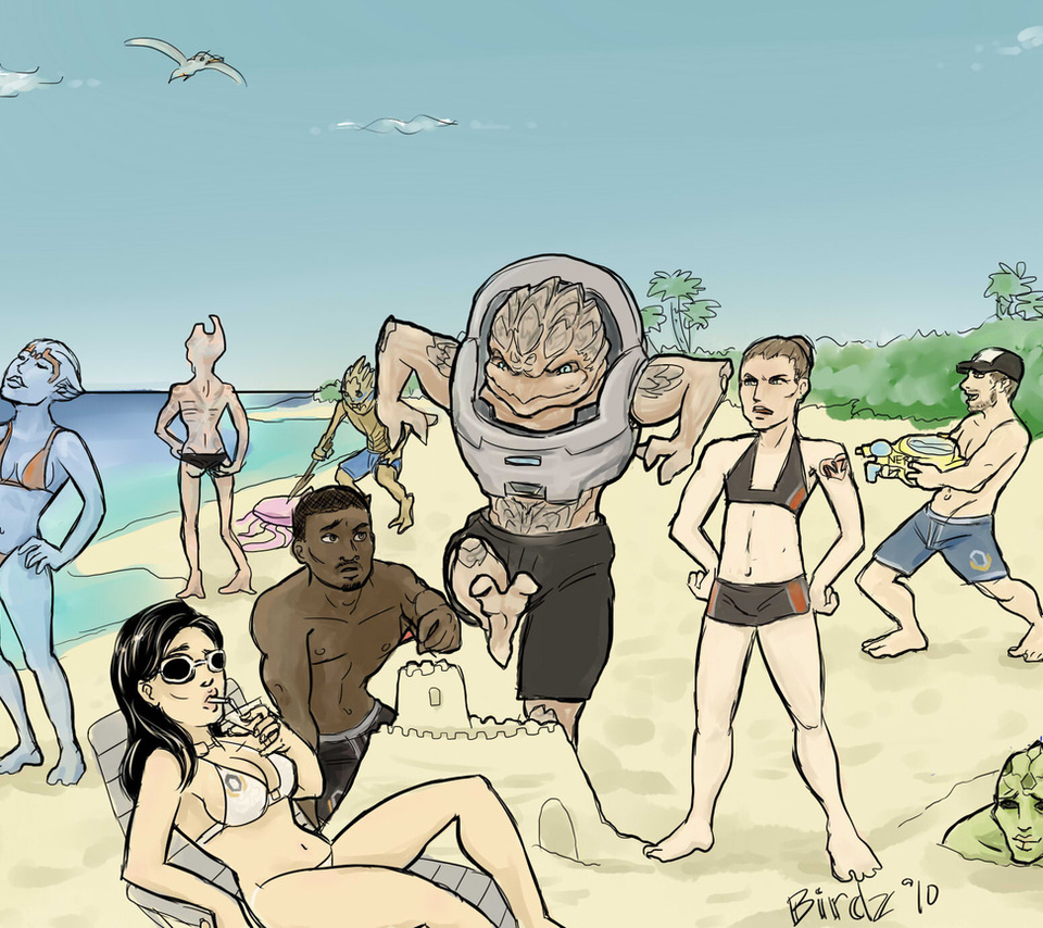 Mass effect, , sea, sand, , , crew on vacation, , , , , ,, ,   , , , 