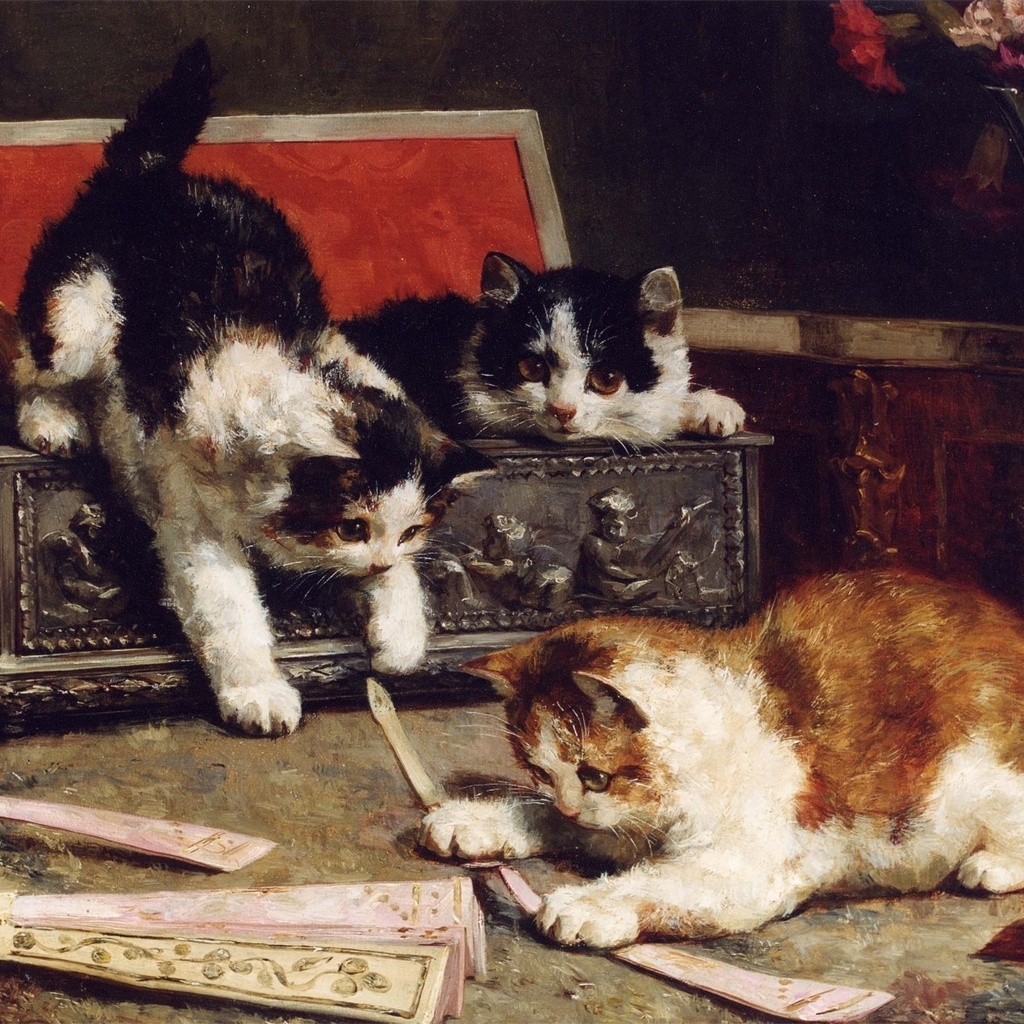 , kitten, three, , , Painting, , , ,,, , 