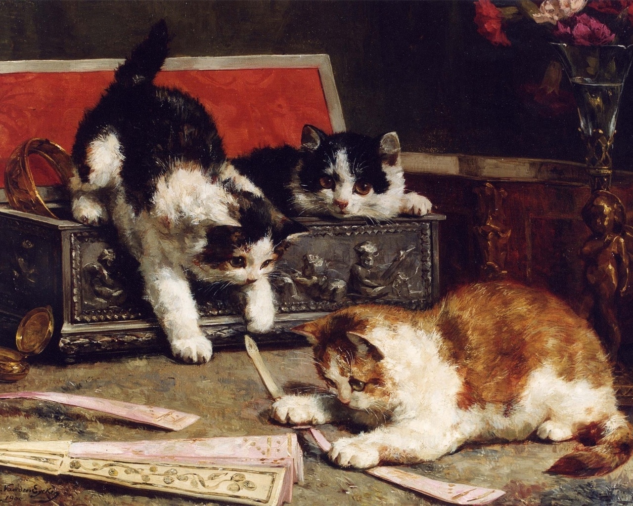 , kitten, three, , , Painting, , , ,,, , 